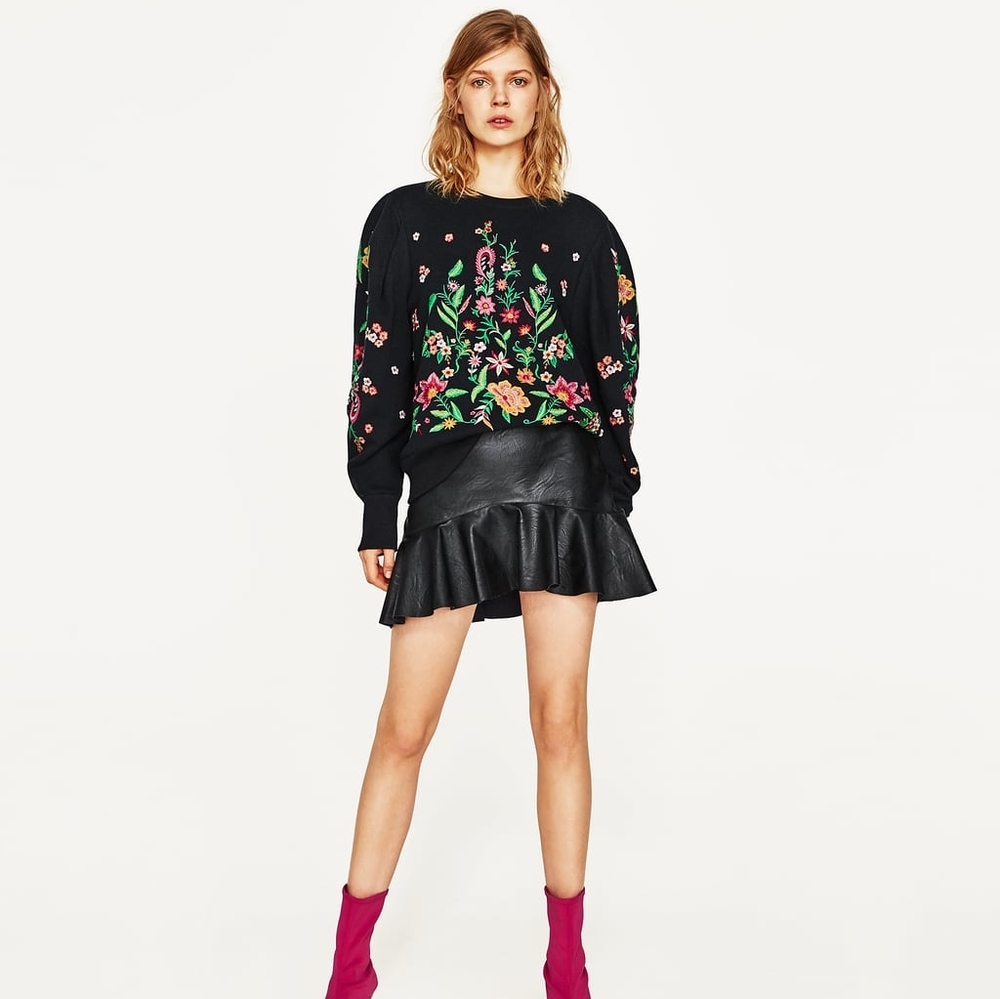 Zara faux leather ruffle hem mini skirt